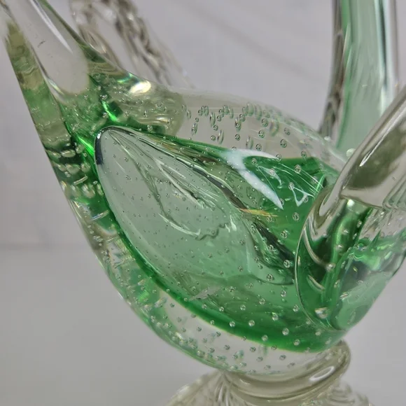 Vintage Murano Art Glass Swan Bird Clear and Green Italy Very Rare Pieces